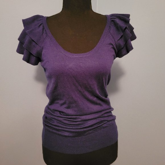 Express.  Ruffled Shoulder Sweater. Size Small. Blue. - Picture 1 of 4